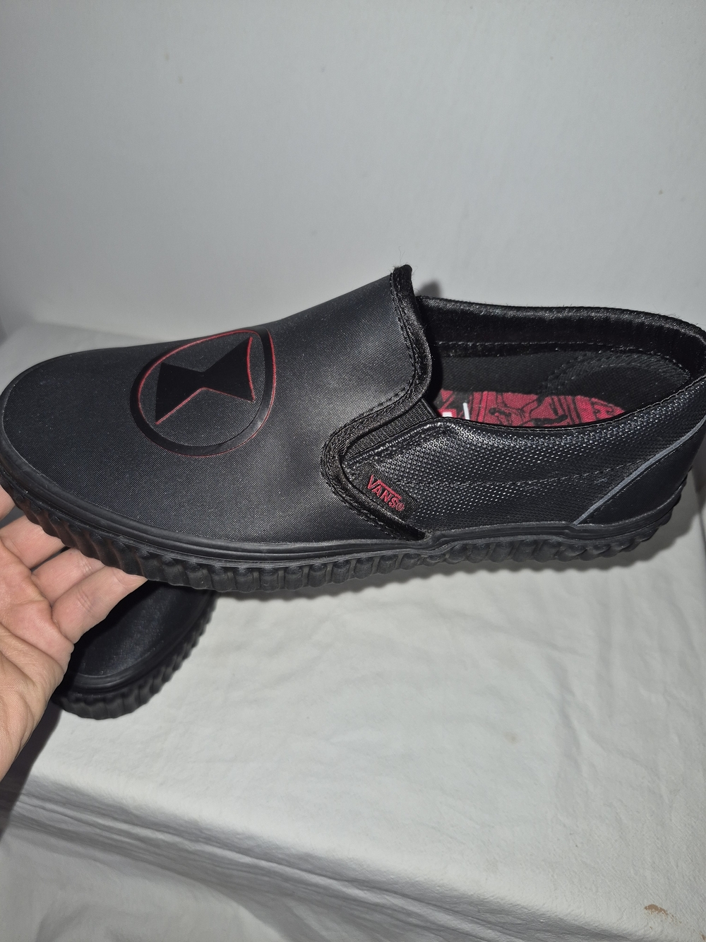 Marvel Vans Kid’s Slip-On Casual Shoe in Black with Red Accents